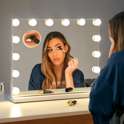 LED Vanity Mirror With Lights - Dimmable Makeup Mirror With 3 Color Modes, Touch Control, 10X Magnifying Mirror, USB Charging Port, Sturdy Metal Frame