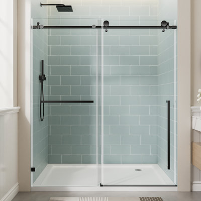 56-60"w X 78"h Frameless Single Sliding Shower Door, 3/8" Tempered Glass, Matte Black