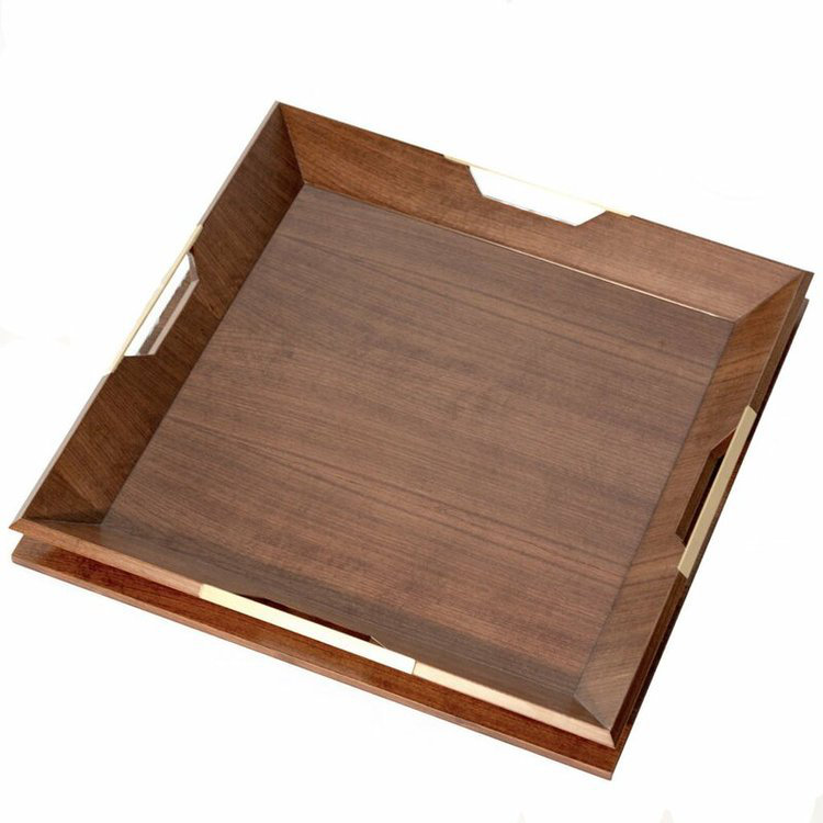 Le Solid Wood Tray, Polished Brass