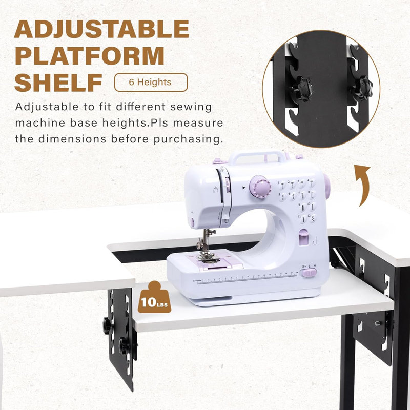 Table de couture portable pliable avec tablette réglable - blanc