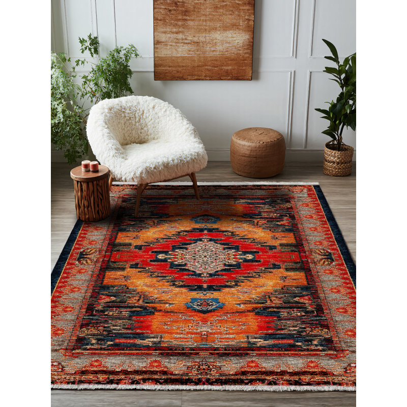 Tapis en coton et polyester à imprimé numérique Nomad Spirit Collection - rouge, Tapis de couloir 2 pi 8 po x 16 pi 5 po