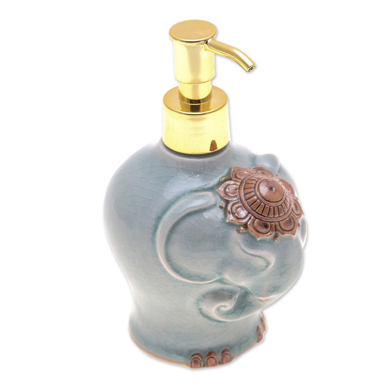  Distributeur de savon en céramique fabriqué à la main Misty Elephant, Gris