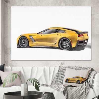 Voiture de sport jaune avec son ombre I - peinture sur toile