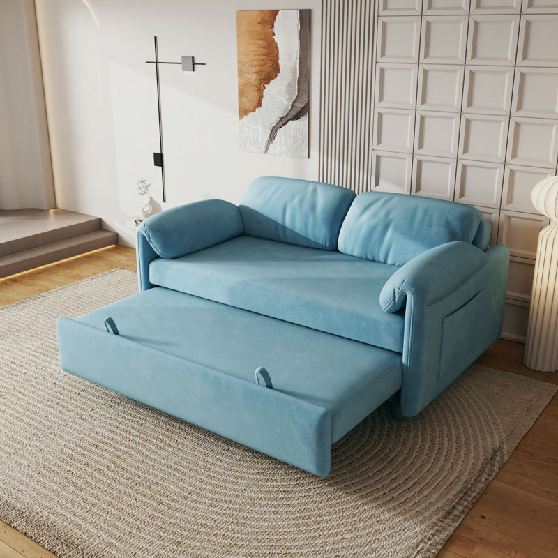 Vitrine du canapé: canapé-lit en velours de 54 po, un bijou de salon à double usage avec option de lit escamotable