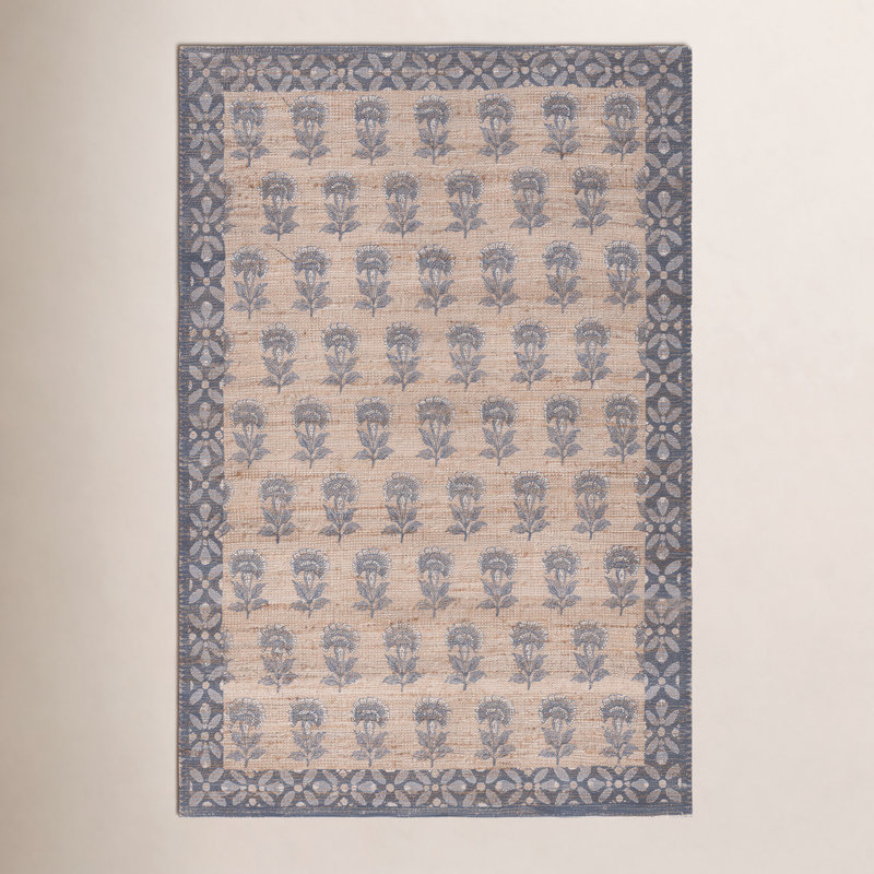 Nanni Saffron Hand Woven Performance Floral Indoor Rug, Rectangle 5' x 8'