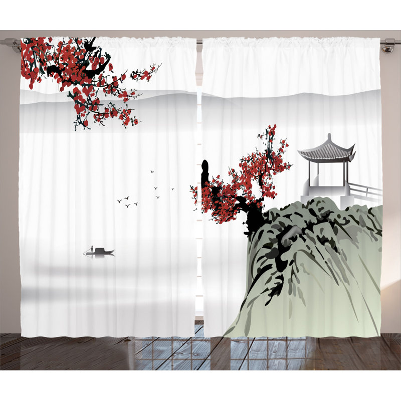 Asian Semi-Sheer Rod Pocket Curtain Panels, 54" x 63"