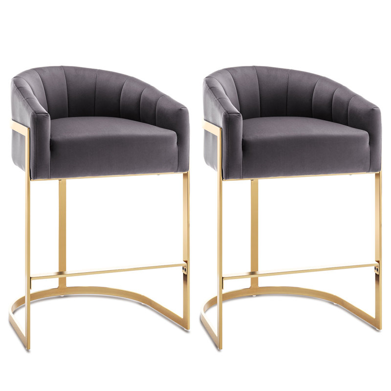 Johnnice 68.6cm Velvet Upholstered Bar Stool with Gold Frame, Grey