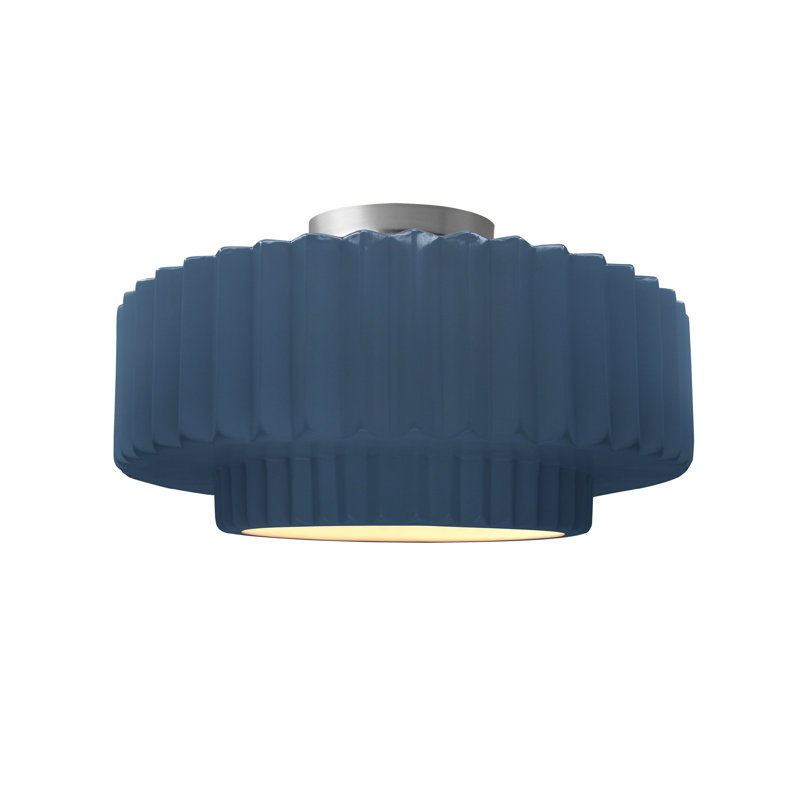 Radiance Ceramic Pleated Semi-Flush Mount, 7.25" H x 14.5" W x 14.5" D, Midnight Sky/Matte White, Brushed Nickel