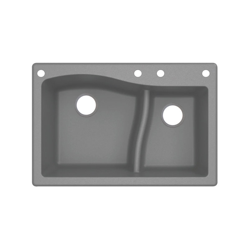 Aversa 33'' L Double Bowl Granite Kitchen Sink, Gray, 4-BACE Hole