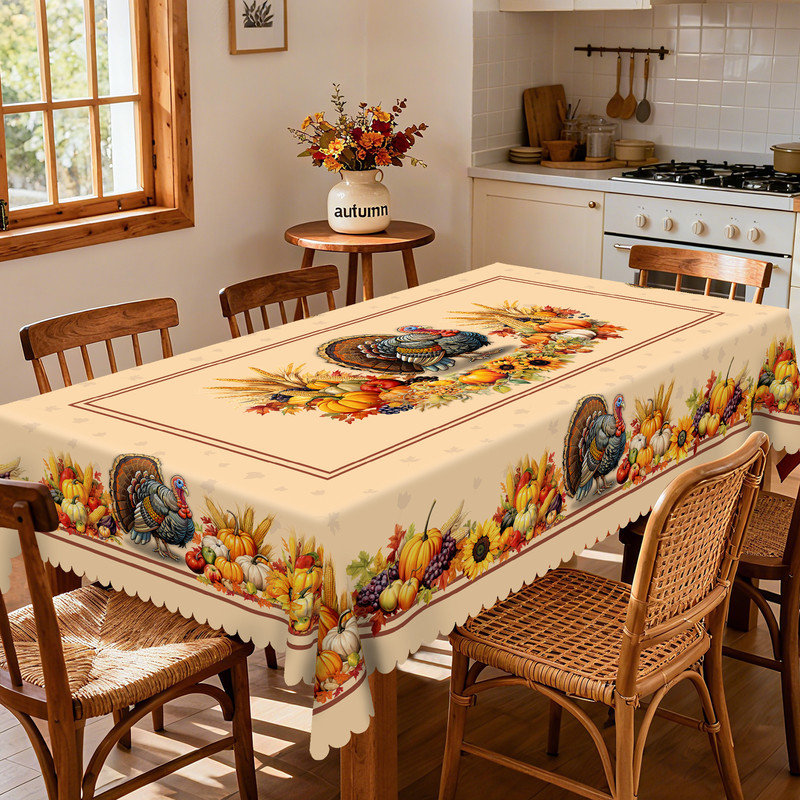 Nappe en polyester lavable à la machine avec un design rustique avec des motifs d'écureuil, L 86,6 po x l 70,8 po