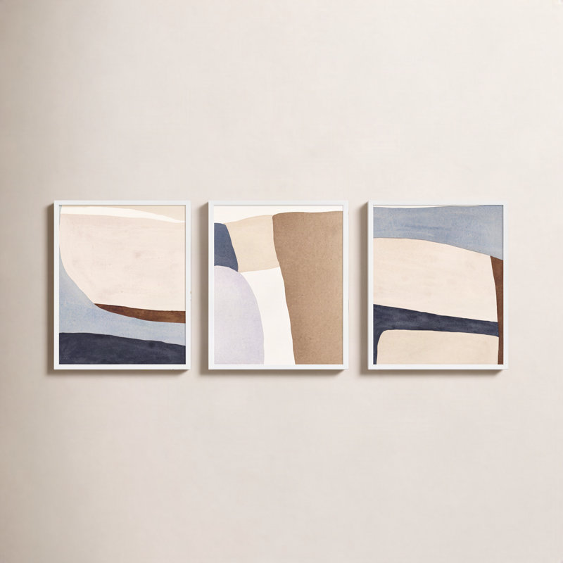 Divided By 3 In Blue By Julia Balfour - Framed Wall Art, 25" H x 60" W, White