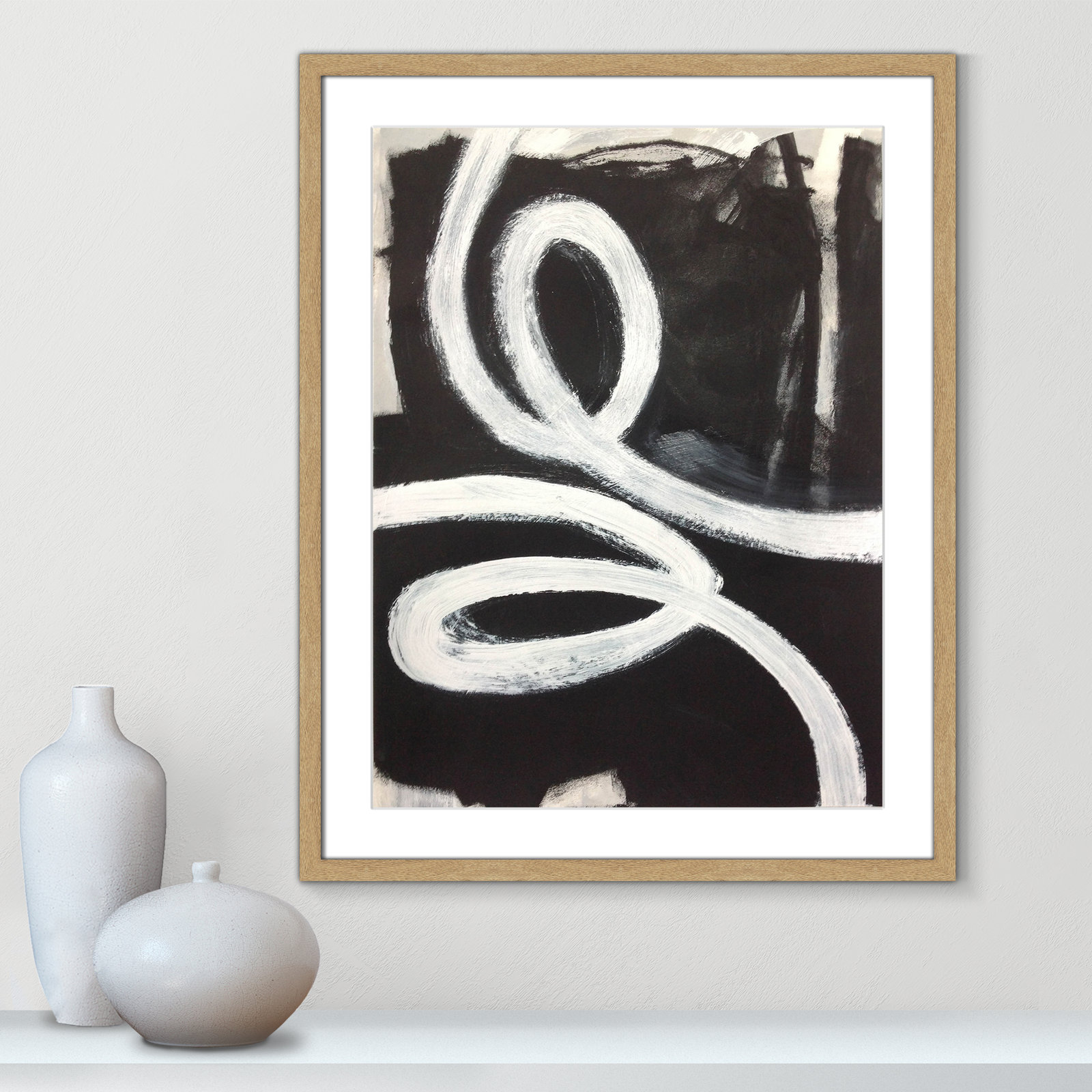 Bronte "Swirly Swirls I" Print, 29.5" H x 23.5" W x 2" D, Natural Woodgrain Box Framed, No