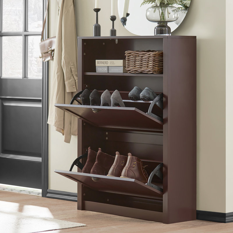14 Pair Flip Down Shoe Storage, Brown, 110cm H x 72cm W x 24cm D