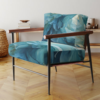 Fauteuil d'appoint rembourré abstrait bleu turquoise et blanc Serenity Swirl IV