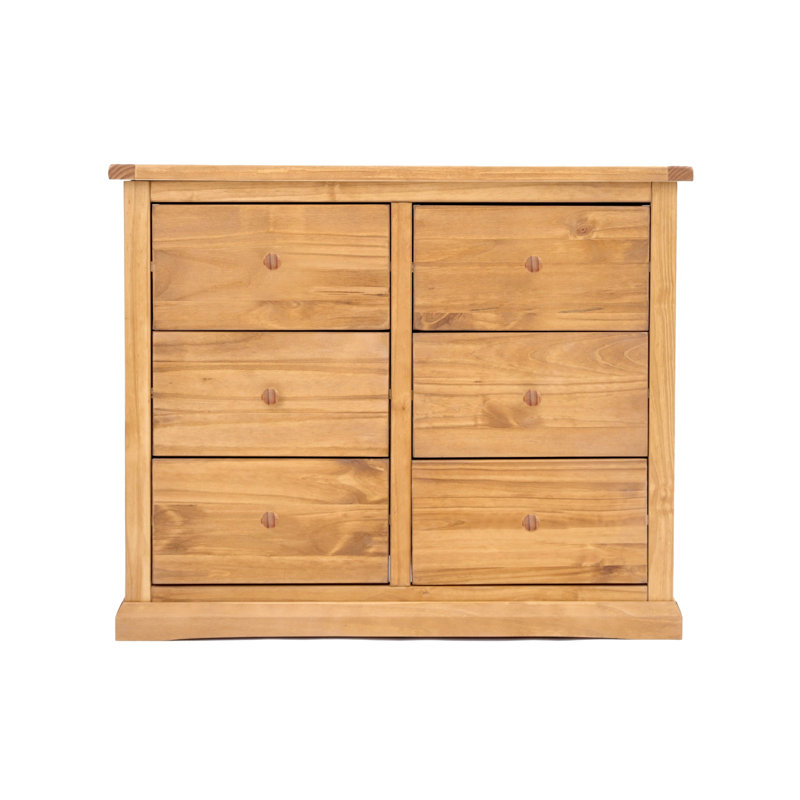 6 Drawer 110cm W Double Dresser, Waxed