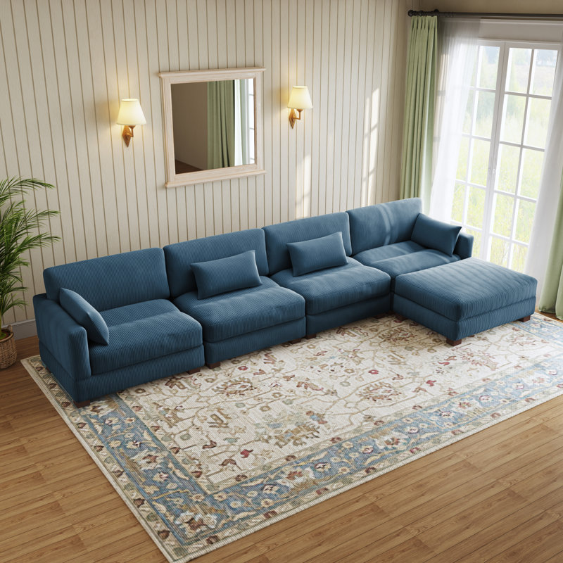 Canapé modulaire Maelina, H 30,7 po x l 161,4 po x P 68,1 po, Velours côtelé bleu marine