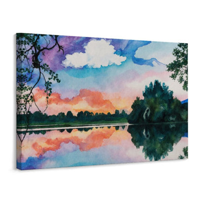 Peinture murale multicolore coucher de soleil lac 24 po x 18 po