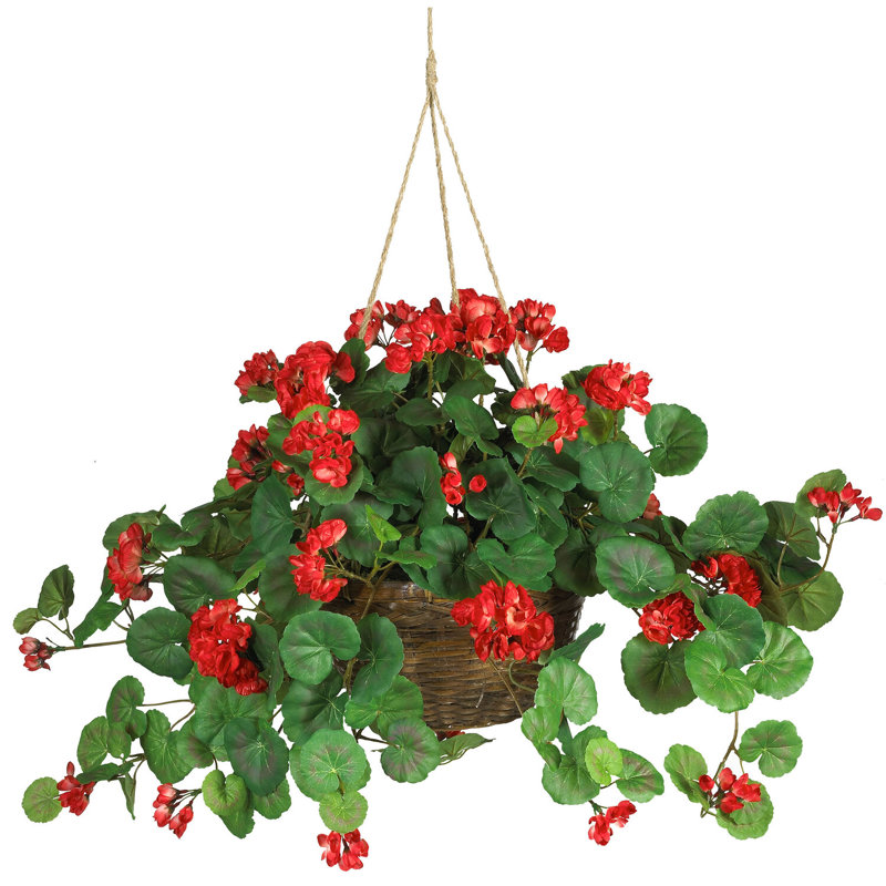 Geranium Hanging Basket Silk Plant, Red