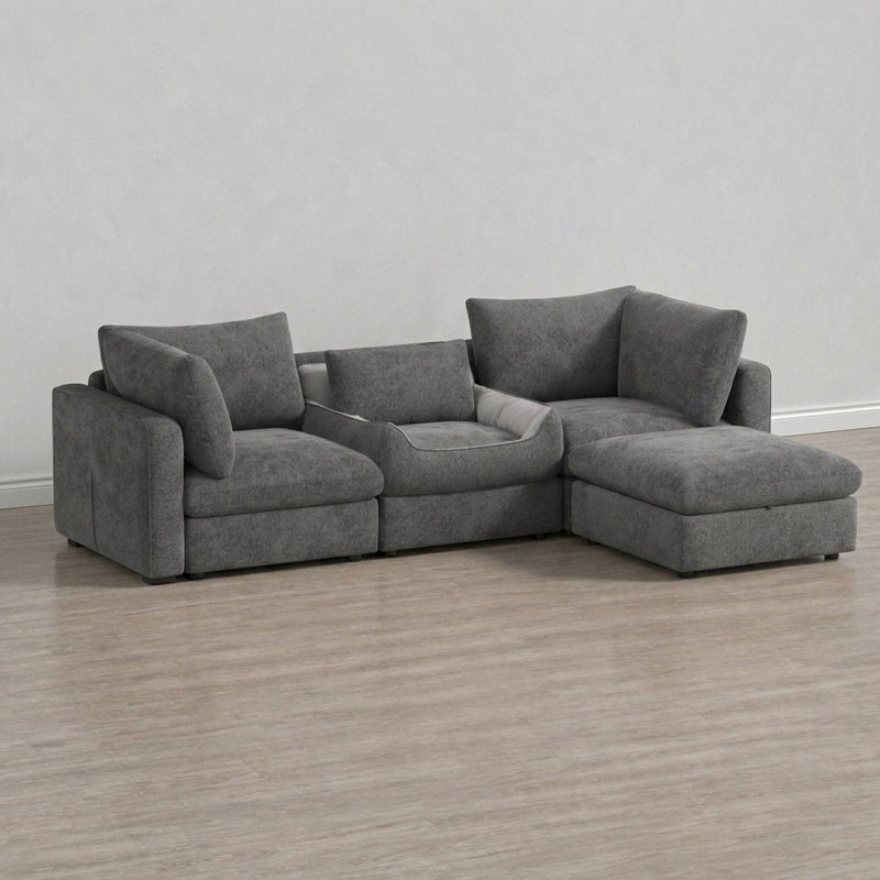  Canapé modulaire rembourré 120 po Sheley, Chenille gris moelleux