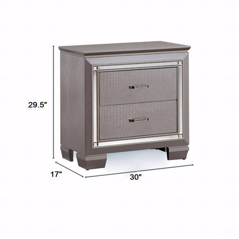 Heffron 2-Drawer Nightstand, Silver