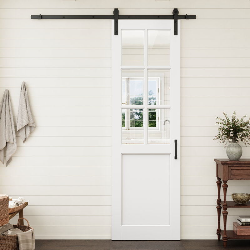 Clear Glass 6-Lite Prefinished Door Slab Solid Manufactured Wood Core Standard Door, 28" x 96"
