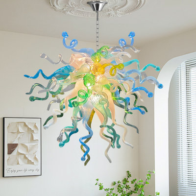 4 - Light Hand Blown Glass Modern Linear Sputnik Chandelier