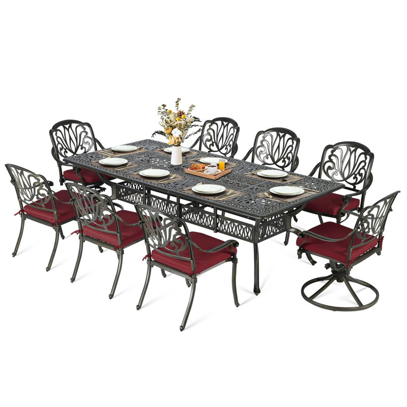 Ensemble de salle à manger de patio 9 pièces pour l'extérieur Meetwarm, Rouge