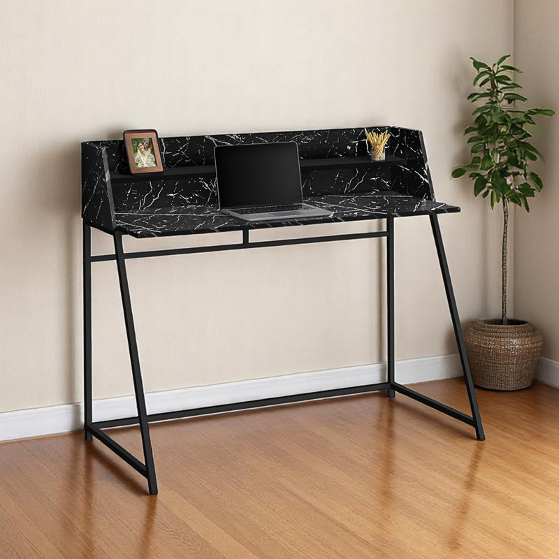 Hildon Black Finish with Hutch Computer Desk with Metal Leg, 39.12" H X 47.02" W X 23.52" D