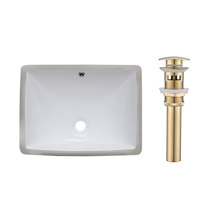 RENIST 14.96" Ceramic Undermount Bathroom Sink with Overflow, Gold