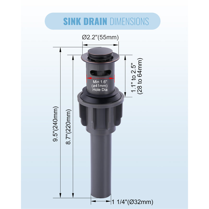 ABS Pop-up Bathroom Sink Drain with Overflow in Oil Rubbed Bronze, Rubbed Bronze