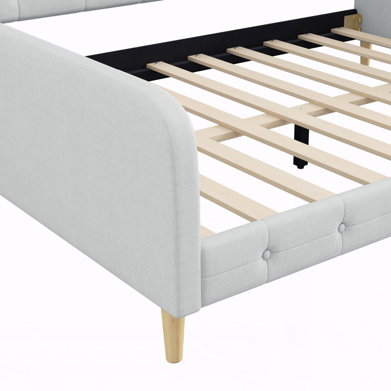 Queen Size Upholstered Daybed with 4 Support Legs, Beige