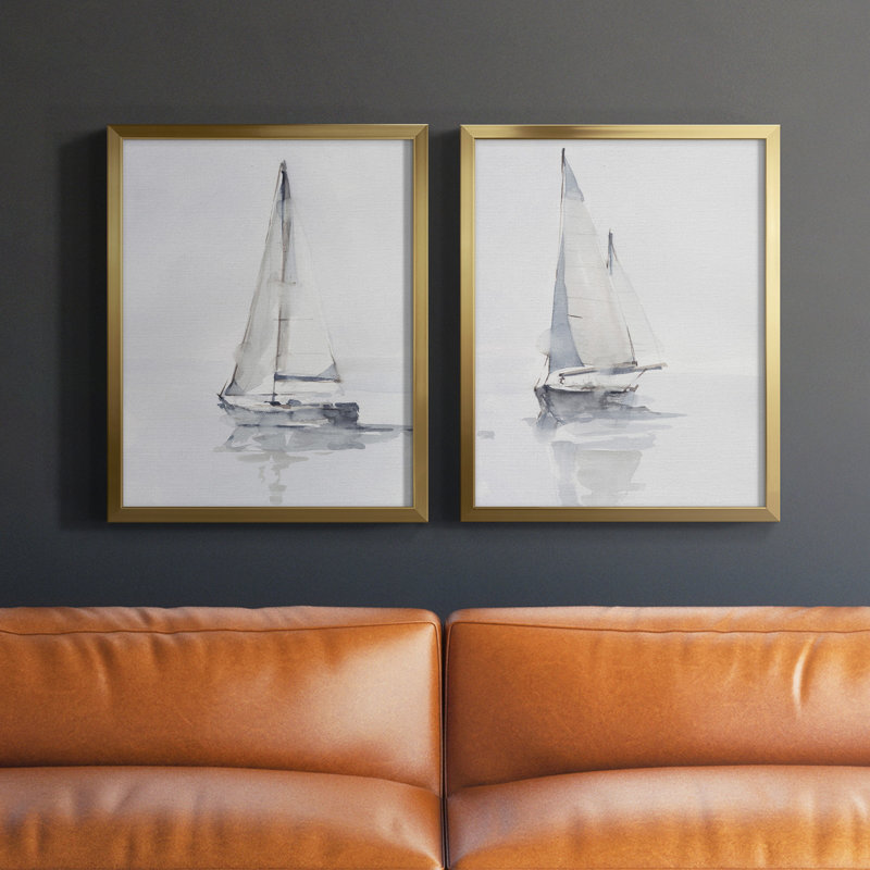 Alfhild Misty Harbor I, toile encadrée de qualité supérieure - prête à être accrochée, H 16 po x l 38 po, Doré