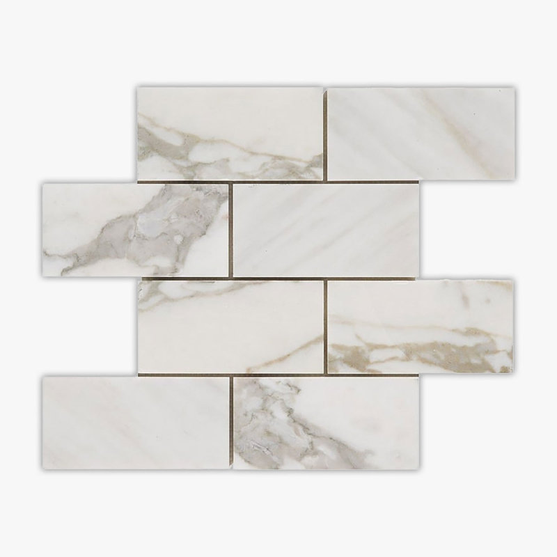 Calacatta Gold Honed 3x6 Brick Marble Mosaic, Beige