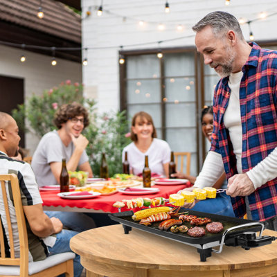 18.9" x 10.24" Electric Dual-zone Grill/griddle with 5 Heat Levels, 1500W Non-Stick Aluminum Griddle