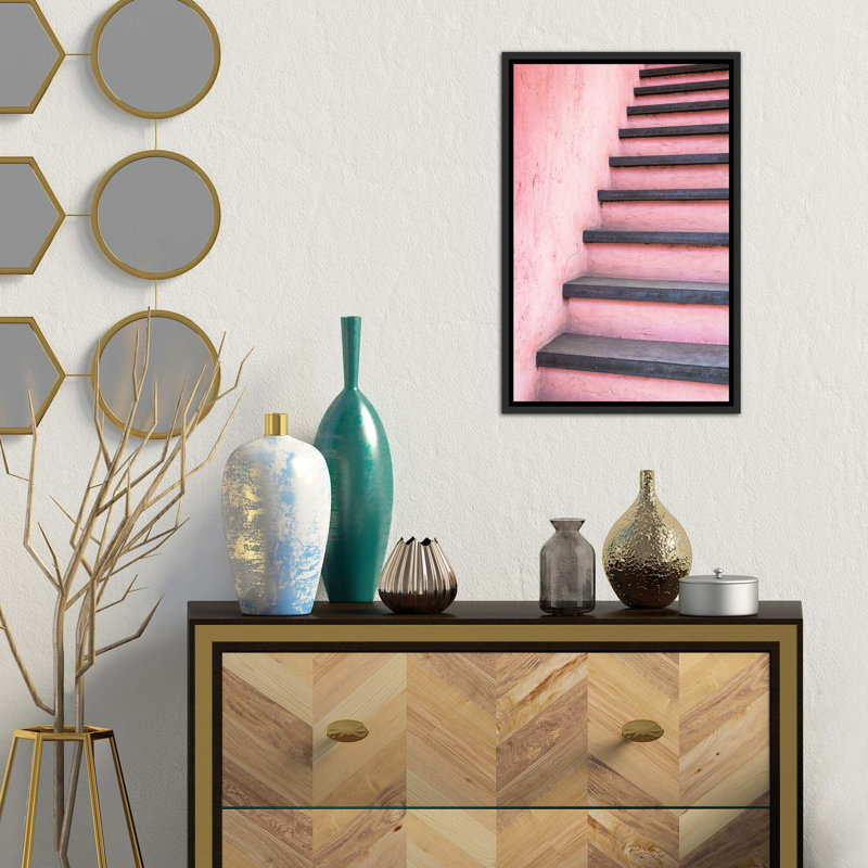 « escalier to céleste »-impression, Toile avec cadre noir, H 26 po x l 18 po x 1,5 po