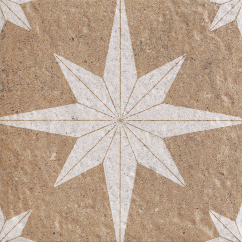 Tulum Compass 8" x 8" Patterned Wall & Floor Tile, Brown/White