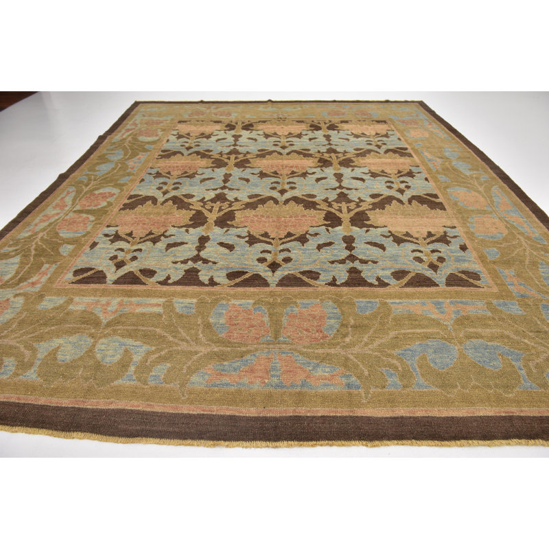 Tapis de zone en laine brun/brun clair 11 pi 10 po x 14 pi 5 po one-of-kind à la main noué la Mehdi