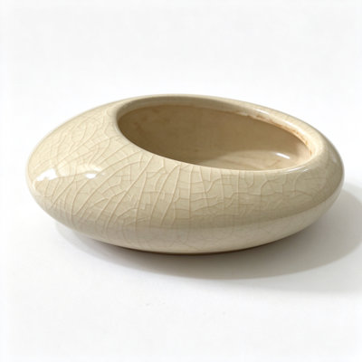 Pot à fleurs ivoire en céramique ivoire - pot à fleurs rond en verre glacé craquelé, 5,9 po x 5,9 po x 5,9 po