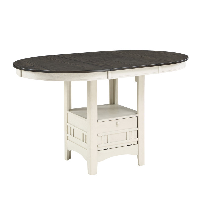 Counter Height 1Pc Dining Table W Extension Leaf & Storage In Rosy Brown White Antique Room With And White/Brown