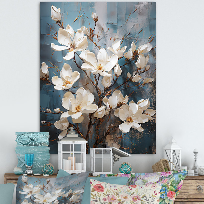 «Magnolias Bloom In White II», reproduction sur toile, Toile tendue, H 20 po x l 12 po x P 1 po