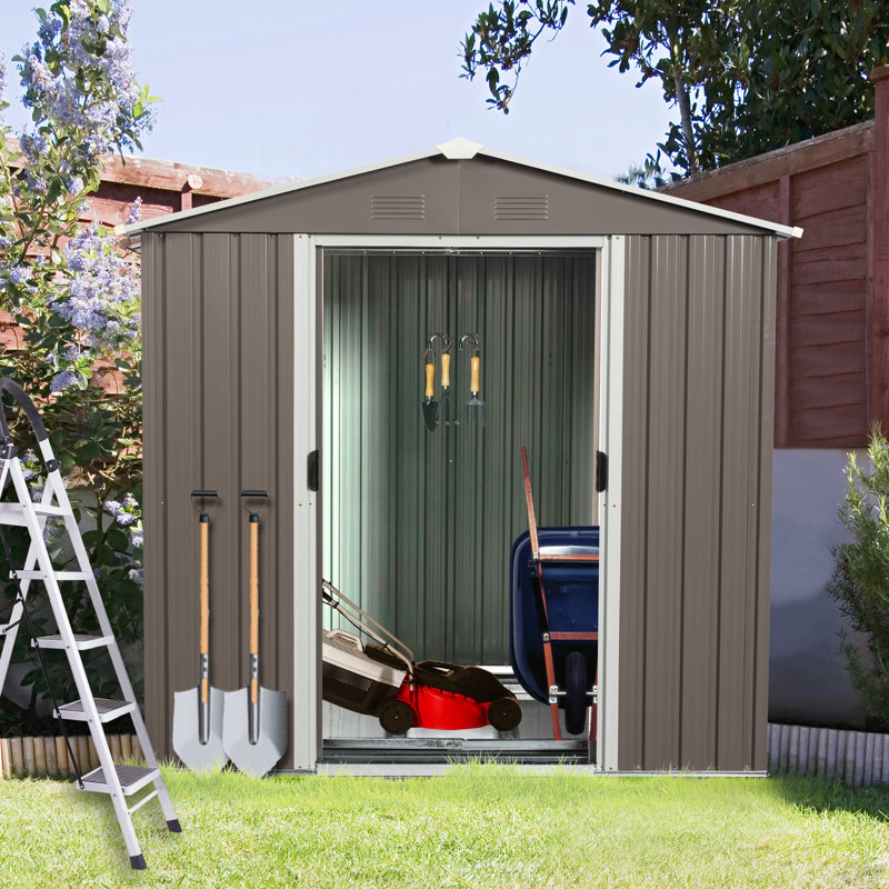 Metal Storage Shed, Gray, 70.85" H x 72.46" W x 42.93" D