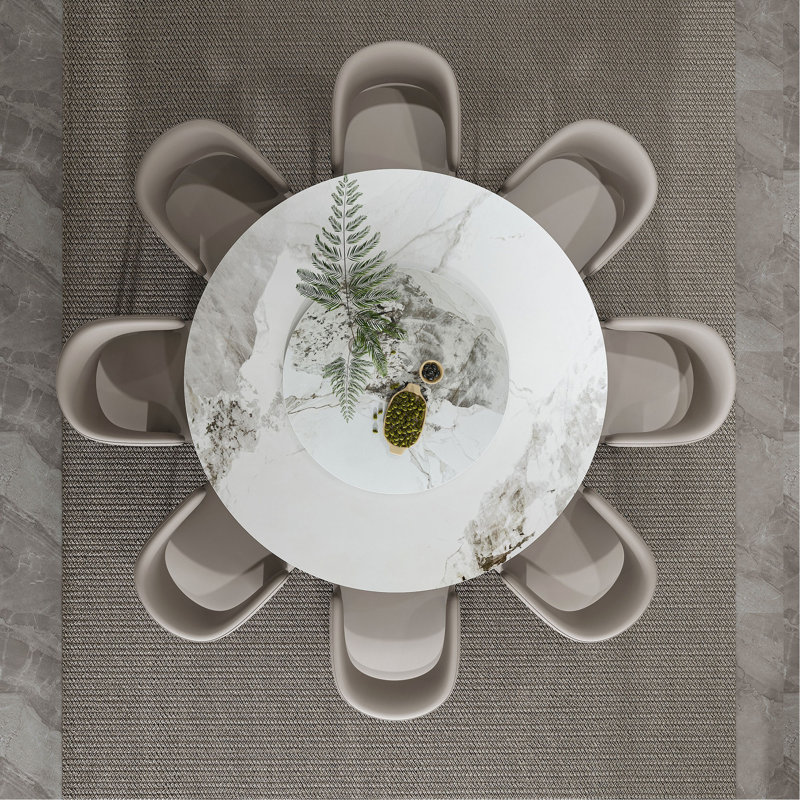 Ensemble de salle à manger rond 59 po - Table en faux marbre avec plateau rotatif et chaises en cuir de polyuréthane, ensemble de table de cuisine / salle à manger moderne pour restaurant et maison