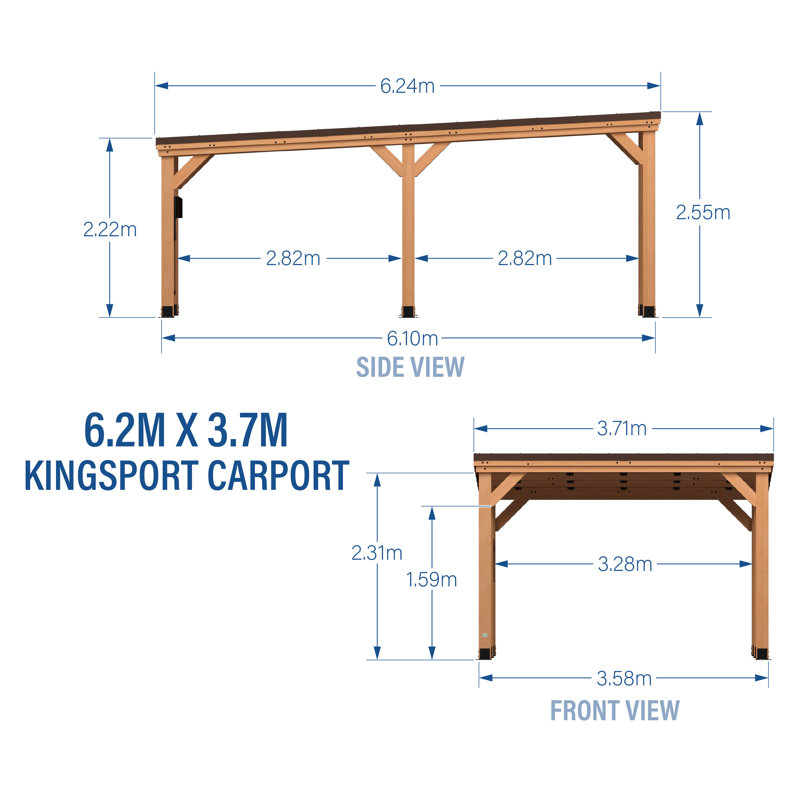 Backyard Discovery Kingsport Cedar Wood Outdoor Carport with Powerport 6.2m x 3.7m (20ft x 12ft)