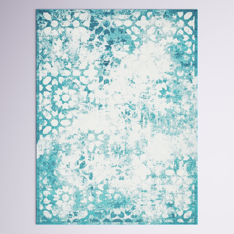 Brandt Floral Area Rug, Rectangle 8' x 10', Turquoise/White