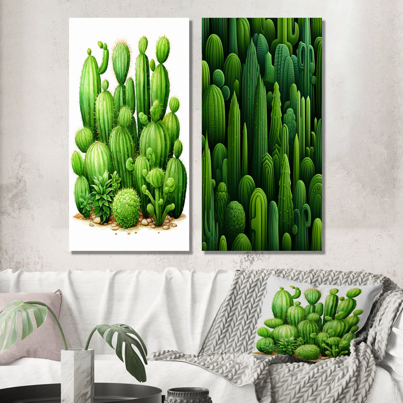 Green Cactus Desert I - Cactus, ensemble de 2 reproductions d'art sur toile, Toile tendue, H 32 po x l 33 po