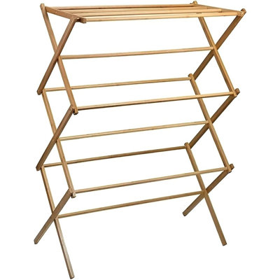Séchoir à linge pliable en bambou, support pliable pour une utilisation intérieure et extérieure, support à vêtements compact pour serviettes, couvertures et délicats
