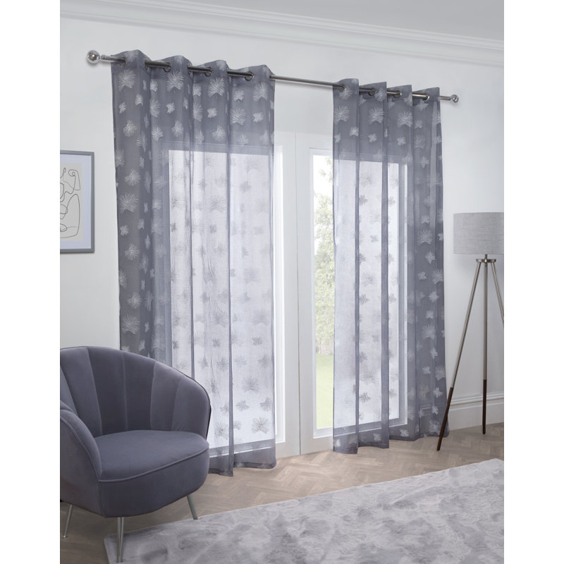 Casandra Sheer Curtain Single Panel, 145 W x 137 D cm, Silver
