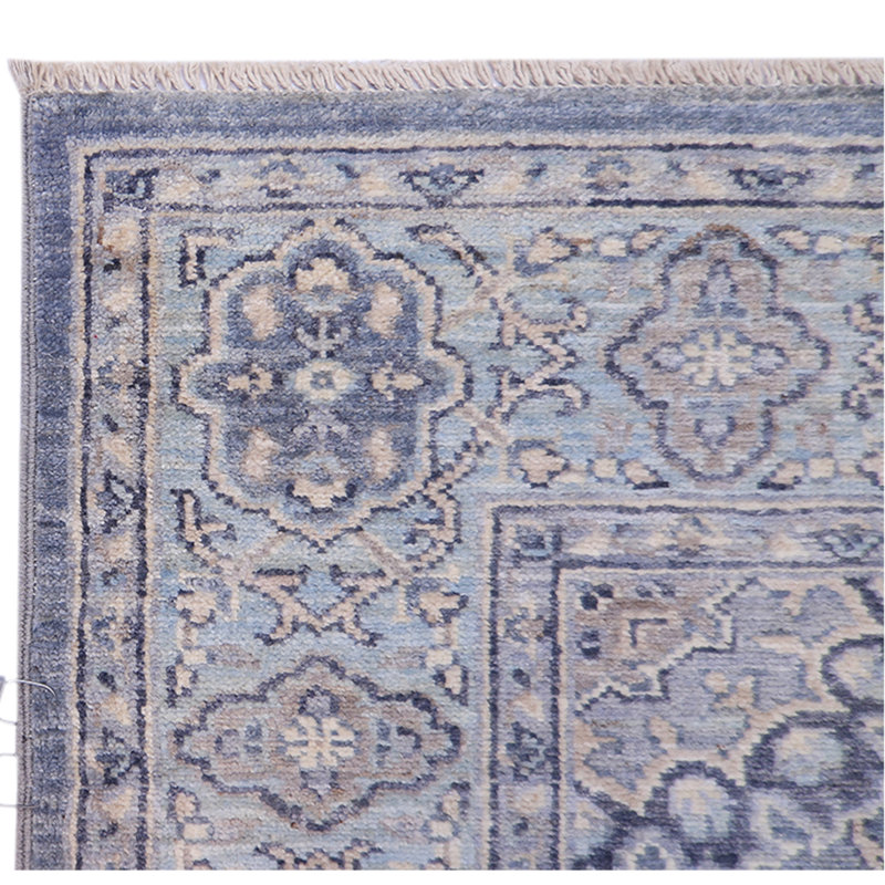 Tapis bleu / gris / beige noué à la main de haute qualité