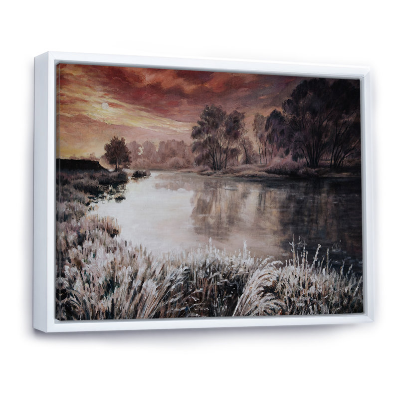 Winter River Landscape - reproduction de cadre flottant sur toile, H 24 po x l 36 po x P 1 po, Cadre flottant blanc