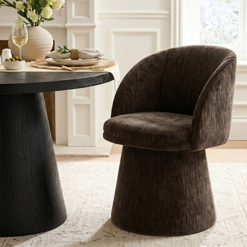 Chaise de salle à manger pivotante moderne avec dossier en tonneau et base piédestal, Brown